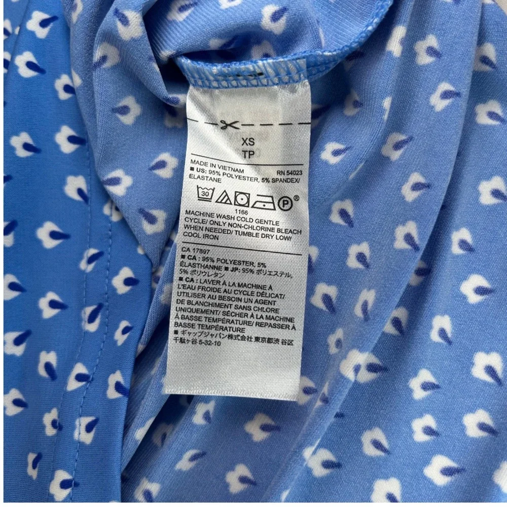 Banana Republic Blue Floral Print Puff Sleeve Top XS Crew Neck Blouse